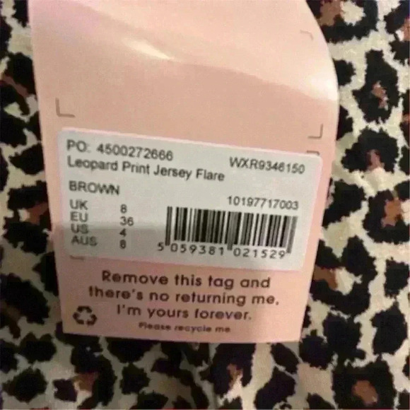 Missguided Women's Size 4 Brown Leopard Print Jersey Flare Pants Casual - Picture 5 of 12